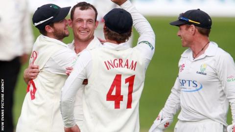 Graham Wagg celebrates taking a wicket for Glamorgan