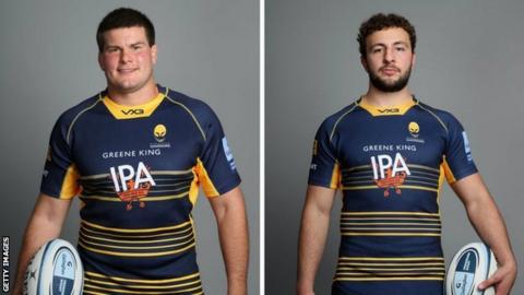 Worcester prop Ryan Bower (left) and flanker Zac Xiourouppa were both injured in the defeat at Saracens