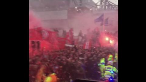 View from the Manchester City bus arriving at Anfield