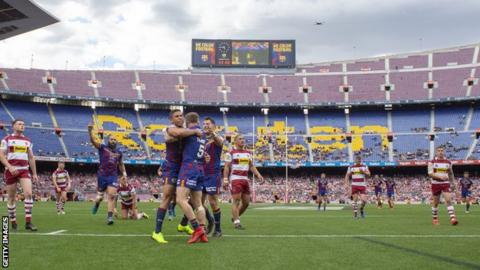 Catalans Dragons play Wigan Warriors at Nou Camp