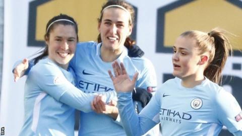 Manchester City celebrate scoring at Linkoping