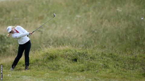 Stephanie Meadow plays her second shot to the fifth at Turnberry on Thursday