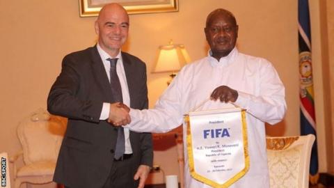 Fifa President Gianni Infantino meets the President of Uganda, Yoweri Museveni
