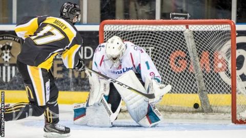 Evan Mosey fires into the Giants net to help Nottingham to a quarter-final victory