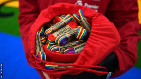 rainbow laces were handed out to fans at the Amex Stadium
