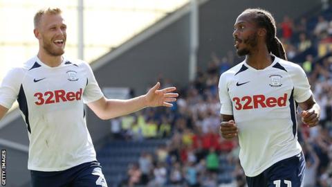 Daniel Johnson (right) celebrates his first goal for Preston North End against Sheffield Wednesday