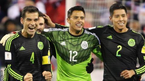 Mexico captain Rafael marquez (left) celebrates with team-mates after his side's win