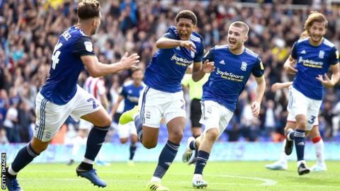Jude Bellingham celebrates scoring for Birmingham City against Stoke City