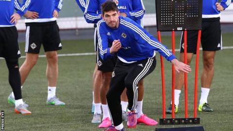 Kyle Lafferty trains in Torshavn on Thursday night