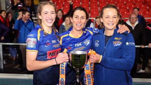 Leeds' Caitlin Beevers, Courtney Hill and Lois Forsell