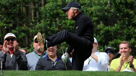 Gary Player celebrates his hole-in-one