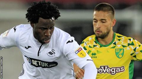 Wilfried Bony takes on Norwich on 24 November, 2018