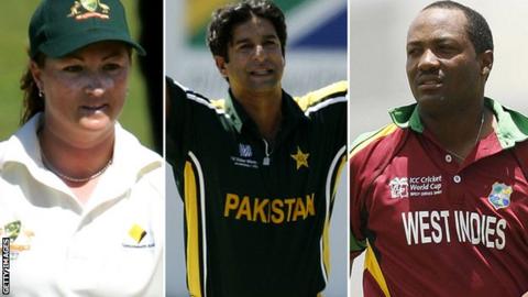 Karen Rolton, Wasim Akram and Brian Lara