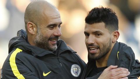 Pep Guardiola and Sergio Aguero
