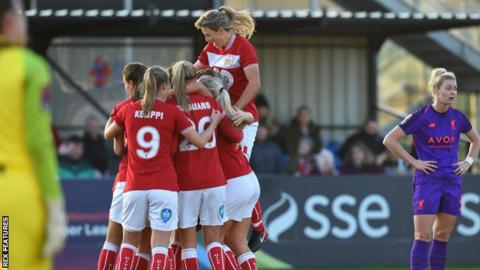 Bristol City Women celebrate Ella Rutherford's goal against Liverpool Women