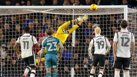 Championship strugglers Wigan ended their five-match losing run with a goaless draw that sees Derby move into the play-off places.
