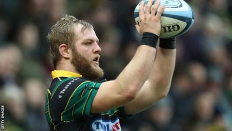 Mikey Haywood in action for Northampton Saints