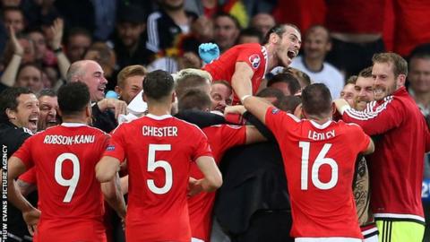 Wales celebrate a goal during Euro 2016