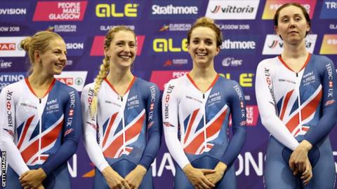 Neah Evans, Laura Kenny, Elinor Barker and Katie Archibald