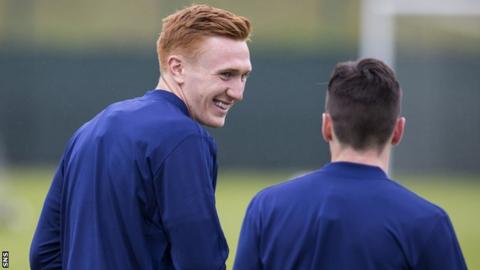 David Bates (left) at Scotland Under-21 training