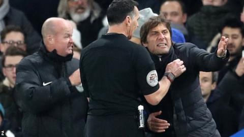 Chelsea manager Antonio Conte is sent to the stands