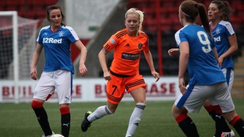 Glasgow City's Denise O'Sullivan (centre) is crowded out by Rangers players