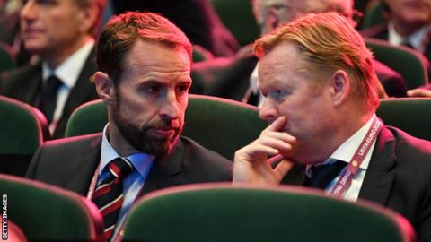 Gareth Southgate sat next to Netherlands coach Ronald Koeman