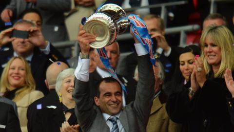 Roberto Martinez lifts the FA Cup