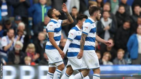 Nahki Wells celebrates scoring for QPR vs Blackburn