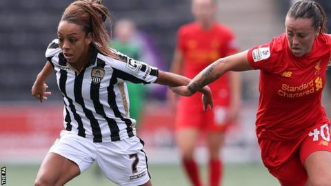 Jess Clarke (left) holds off Liverpool's Natasha Harding