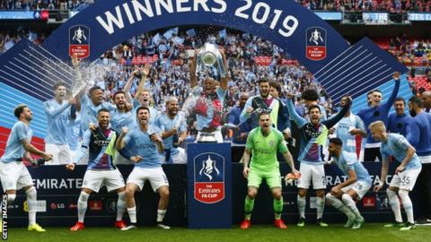 Manchester City celebrate winning the 2019 FA Cup