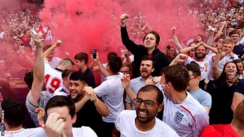 England fans in Manchester celebrating during the World Cup