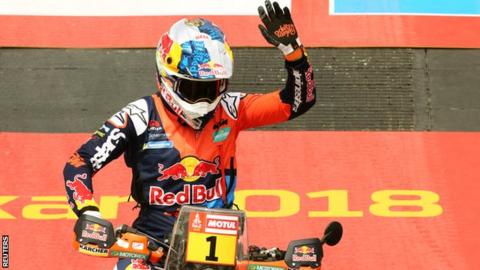 Sam Sunderland sets off to compete in the 2018 Dakar Rally