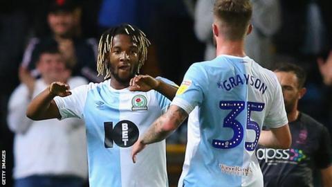 Kasey Palmer celebrates his goal for Blackburn v Lincoln