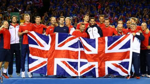 The Great Britain team celebrate their semi-final win over Australia