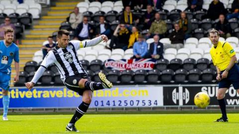 Steven Thompson scores a penalty for St Mirren against Berwick Rangers