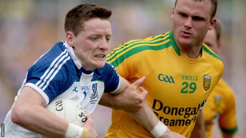 Conor McManus attempts to get away from Neil McGee in last year's Ulster Final