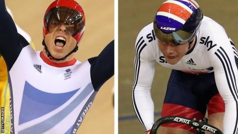 Sir Chris Hoy and Jack Carlin in action