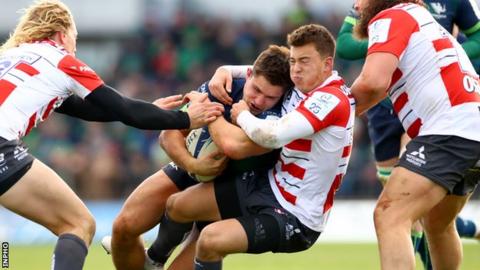 Gloucester's Lloyd Evans tackles Connacht's Dave Heffernan