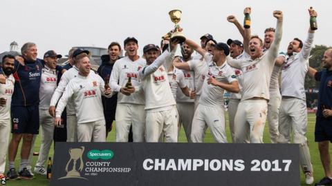 Essex celebrate with the County Championship cup