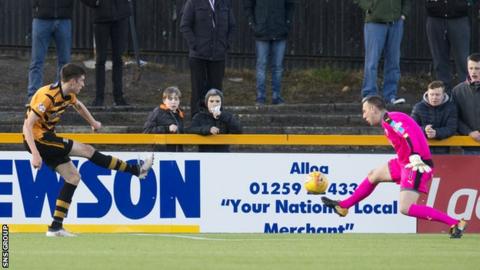 Ross Stewart shoots Alloa into a half-time lead at home to Raith Rovers