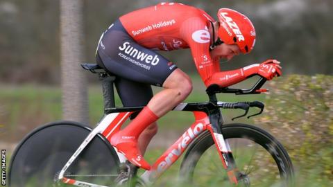 Soren Kragh Andersen competes in the time trial on stage four of Paris-Nice