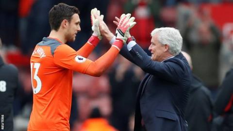 Mark Hughes celebrates Southampton win