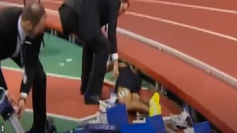 NBC images of Kemoy Campbell at the side of the track