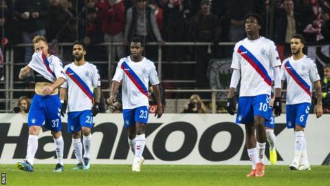 Rangers players after losing to Spartak Moscow