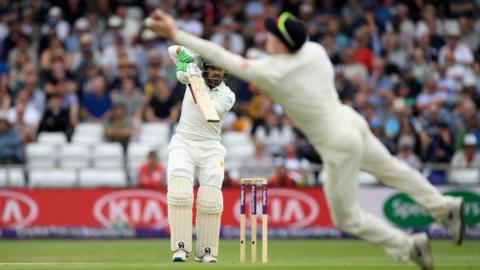 England fielder Dominic Bess catches out Pakistan's Haris Sohail