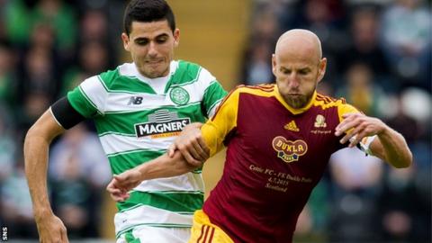 Tom Rogic (left) in action for Celtic against Dukla Prague