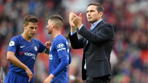 Chelsea manager Frank Lampard applauds fans after defeat at Manchester United