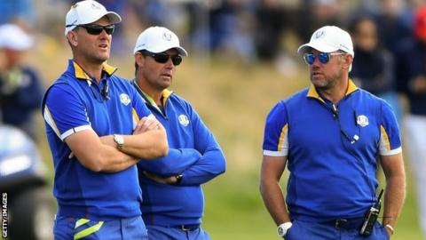 Robert Karlsson (left), Padraig Harrington (centre) and Lee Westwood (right)
