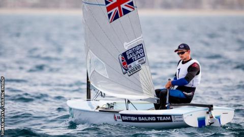 Olympic champion Finn class sailor Giles Scott on the water